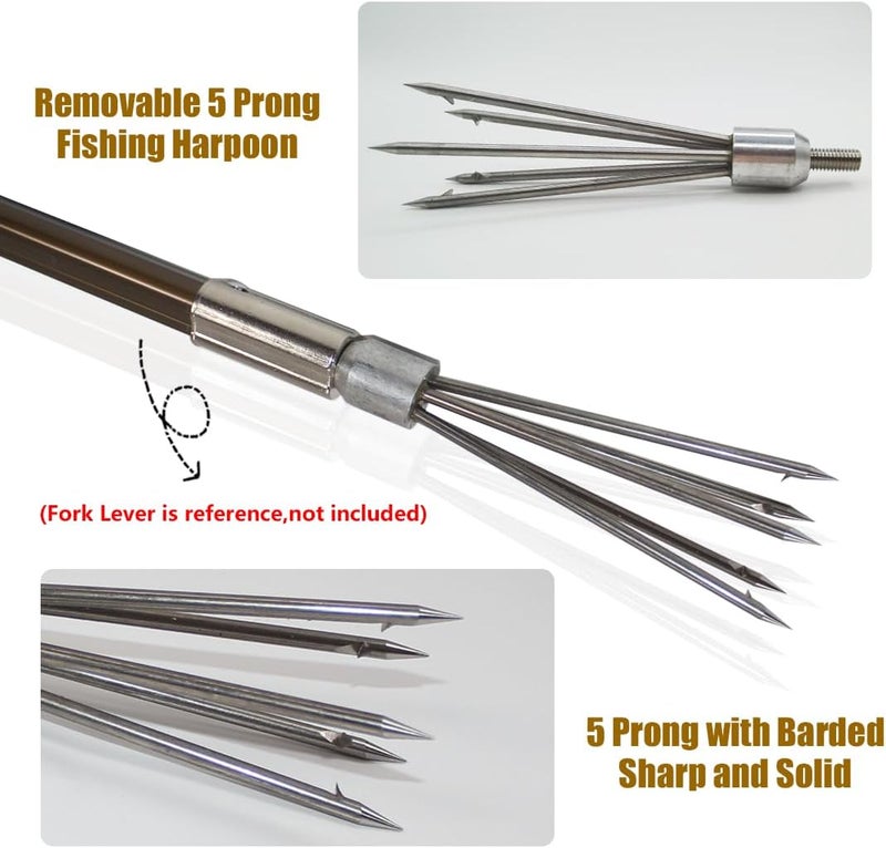 Dutiplus Large Fishing Harpoon 1~11 Prong Barded Stainless Steel Hunting Fish Gig Gaff Fork Hook with 8mm Screw for Catching Big Fish Mole Big Bullfrog - Image 3
